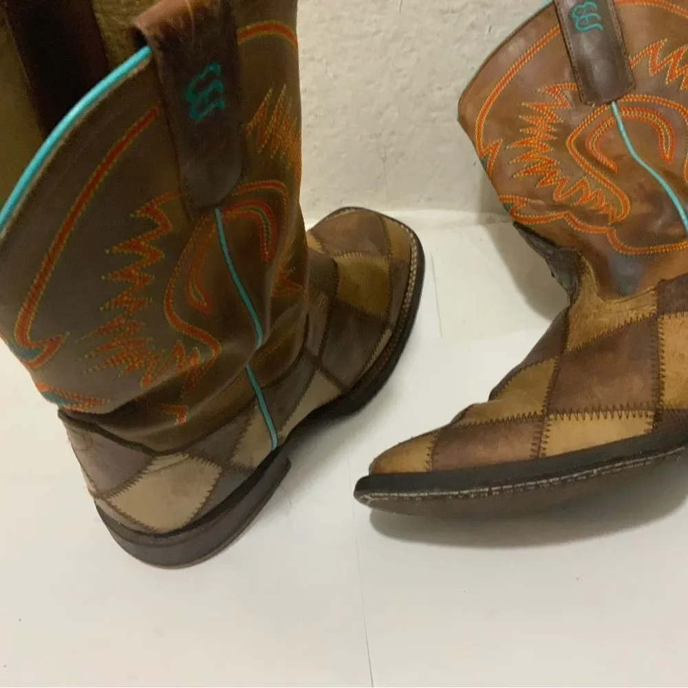 Anderson Bean Crazy Train Western Boots Patchwork 1053 Youth/Kids Size 12